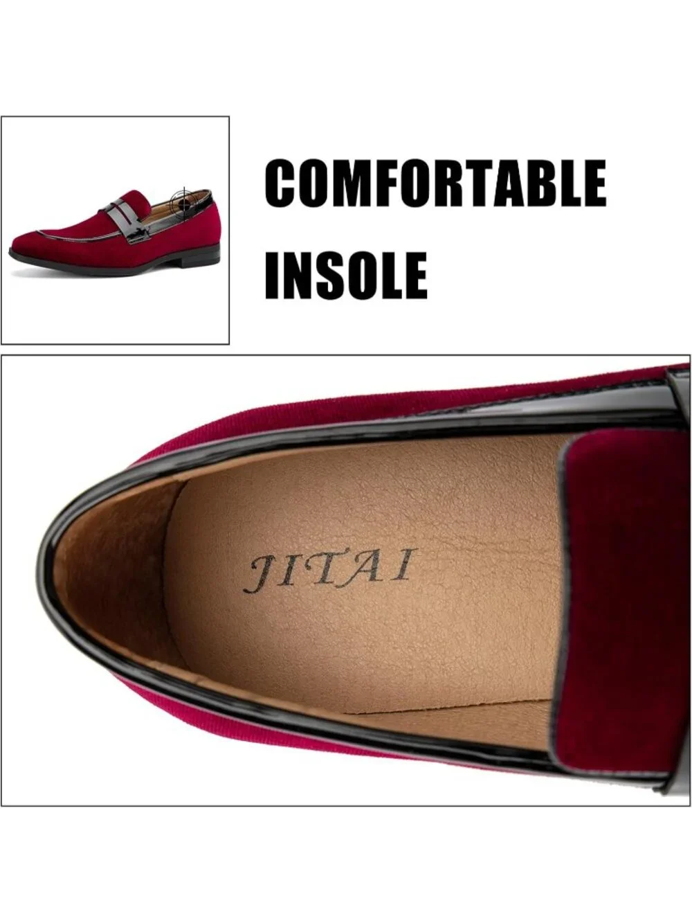 🆕Men's Red Rubber Velvet Loafers Pull-On Dress Shoes Tuxedo Suit Shoes